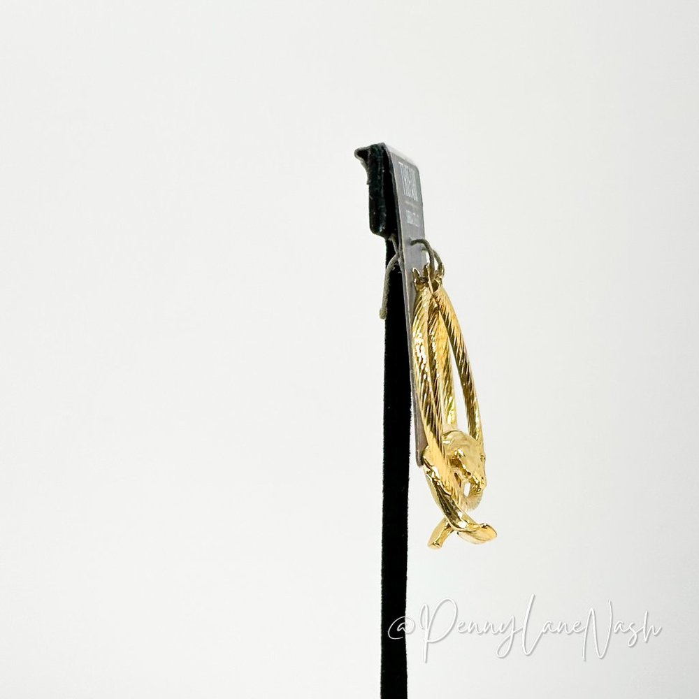 Trifari Gold Rope with Dolphins Hoop Earrings - Picture 3 of 9